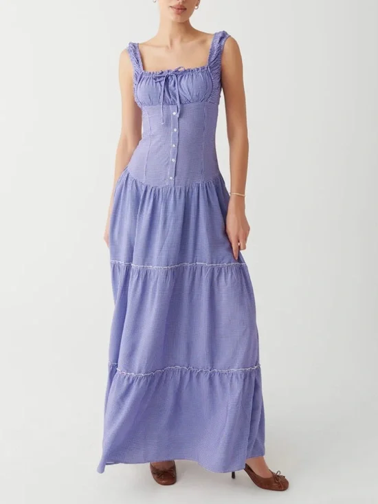 Frankie's Bikinis Gingham Ruffle Maxi Dress - Picture 2 of 2